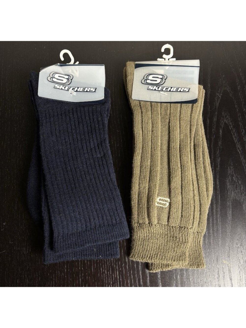 Vintage Y2K SKECHERS Mens Size 6-12 Crew Socks, Lot of 2, Sage Green Navy Blue